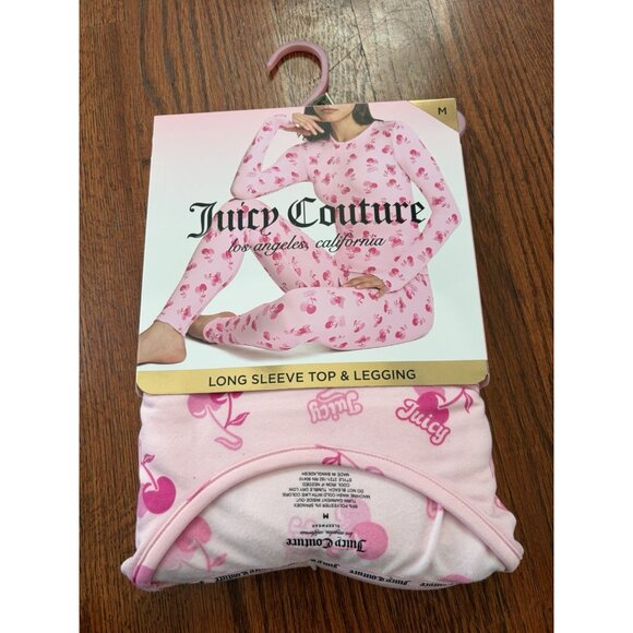 NWT Juicy Couture Size Medium Pink Cherry Print Long Sleeve Top & Legging Set M - Picture 1 of 3